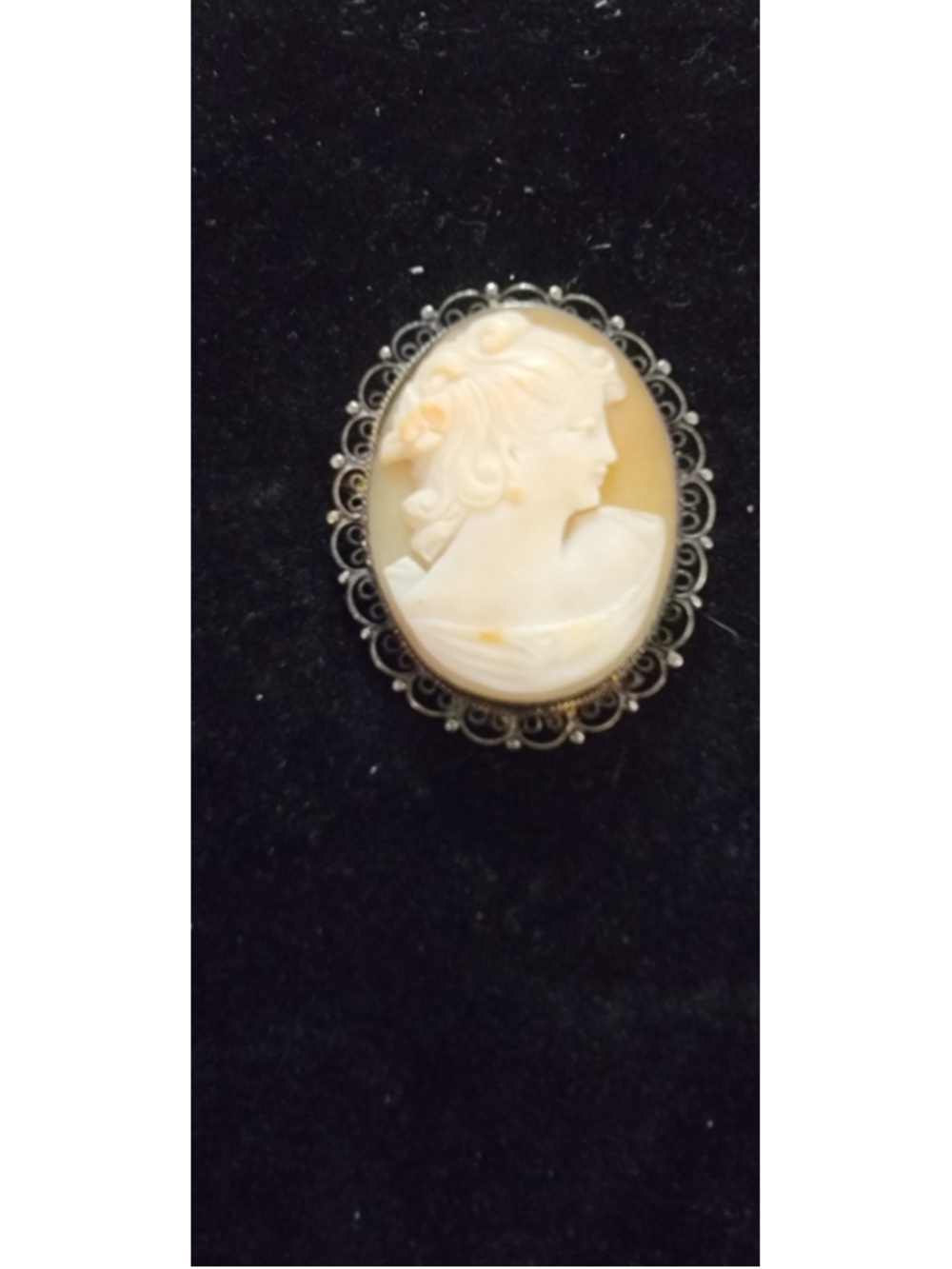 Vintage Italian Shell Cameo Brooch Pendant 800 Silver Filigree Frame Made Italy